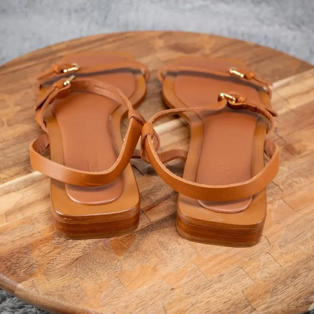 Zara Brown Leather Criss Cross Sandals Gold Buckle Size‎ 39 - Picture 4 of 5